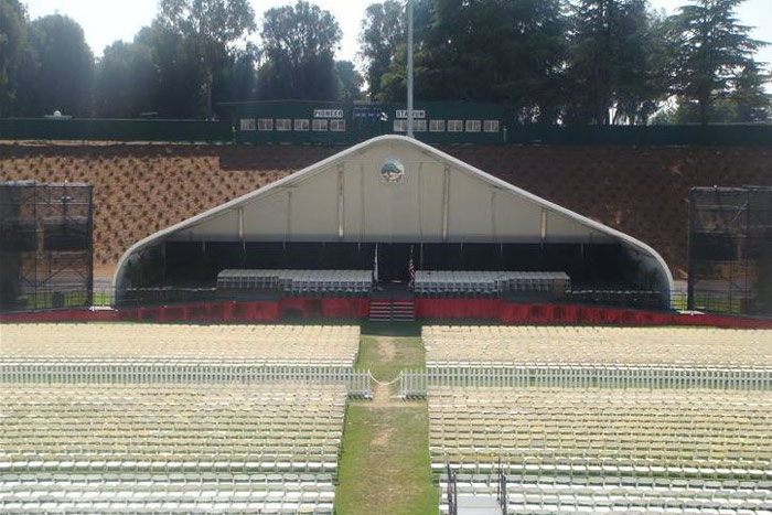 stage with chairs set up